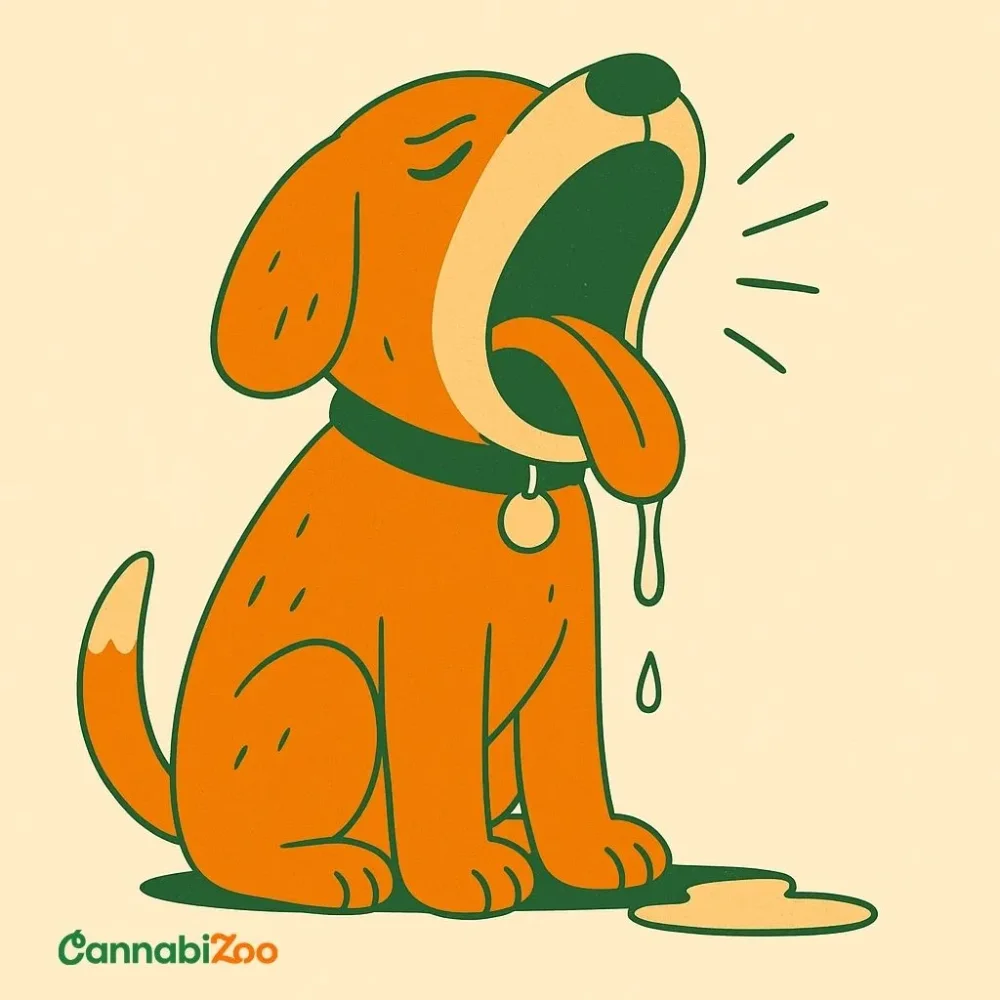 Illustrated image of a dog yawning and drooling – typical behaviour associated with anxiety, stress and restlessness