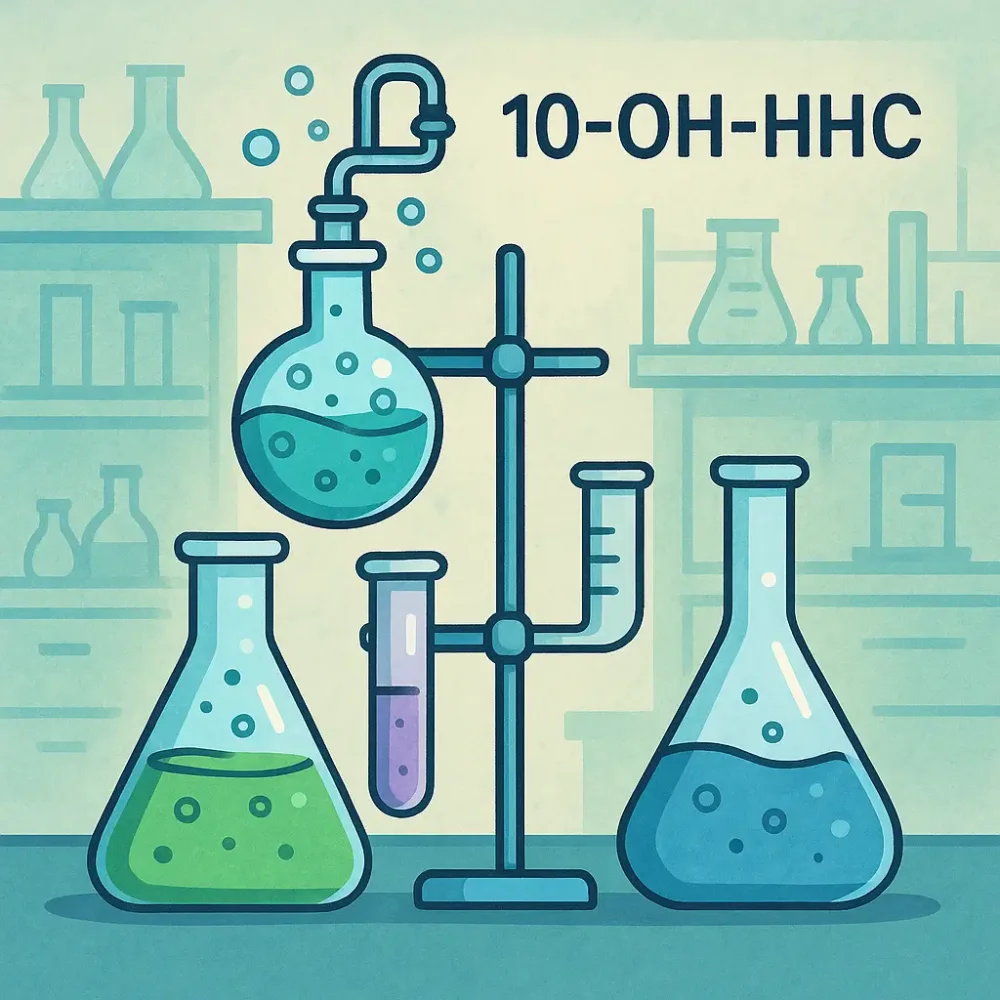 Епруветки, съдържащи 10-OH-HHC – нов канабиноид и неговите ефекти.