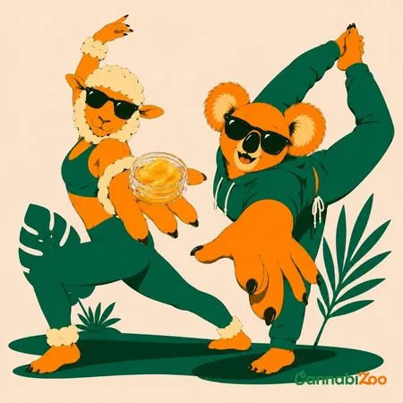 Ilustração de uma ovelha e um coala com budder, um extrato de cannabis cremoso com consistência semelhante à manteiga e um dos concentrados de cannabis mais populares