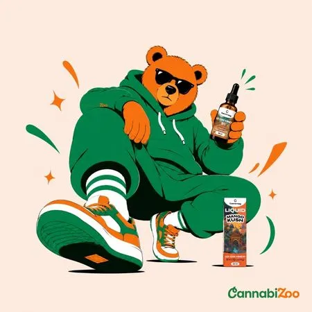 Egy medve, amely 10-OH-HHCP termékeket tart, illusztráció: CannabiZoo
