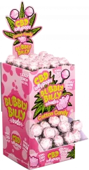 Sucettes à barbe à papa Bubbly Billy Buds 10 mg CBD avec bubblegum à l'intérieur – Récipient présentoir (100 sucettes)