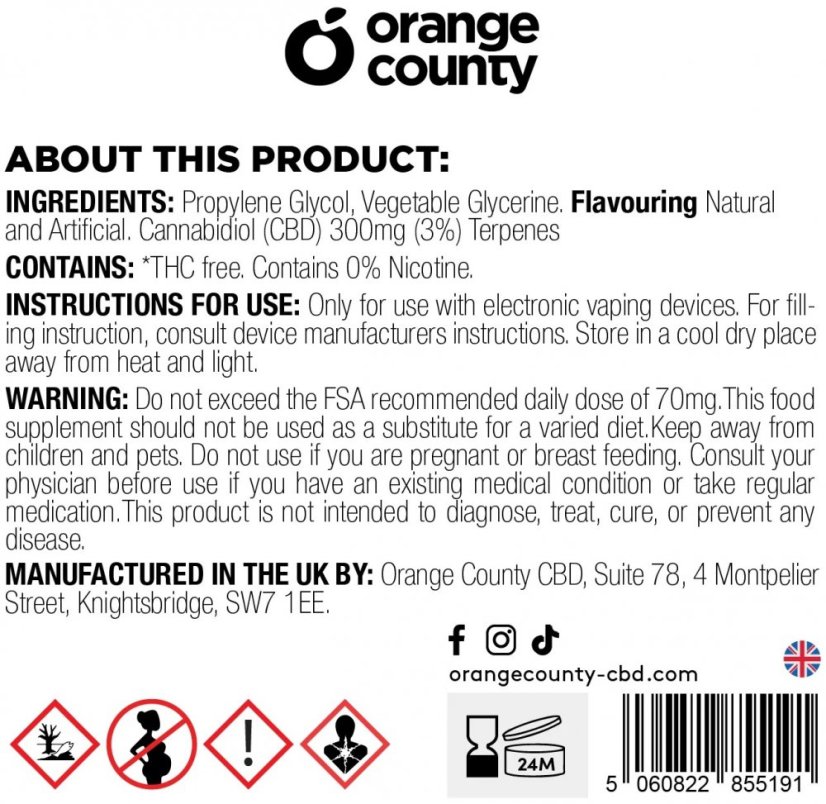 Orange County CBD E-liquide Ananas Express, CBD 300 mg, 10 ml