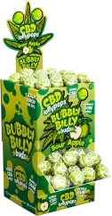Bubbly Billy Buds 10 mg CBD Pirulitos de maçã azeda com chiclete dentro - Recipiente de exibição (100 pirulitos)