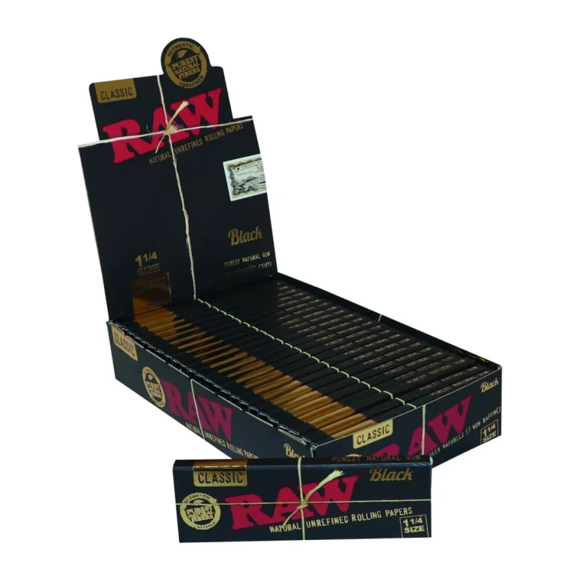 RAW Black Classic 1 1/4 Feuilles à Rouler - papier à rouler naturel non raffiné, 50 feuilles