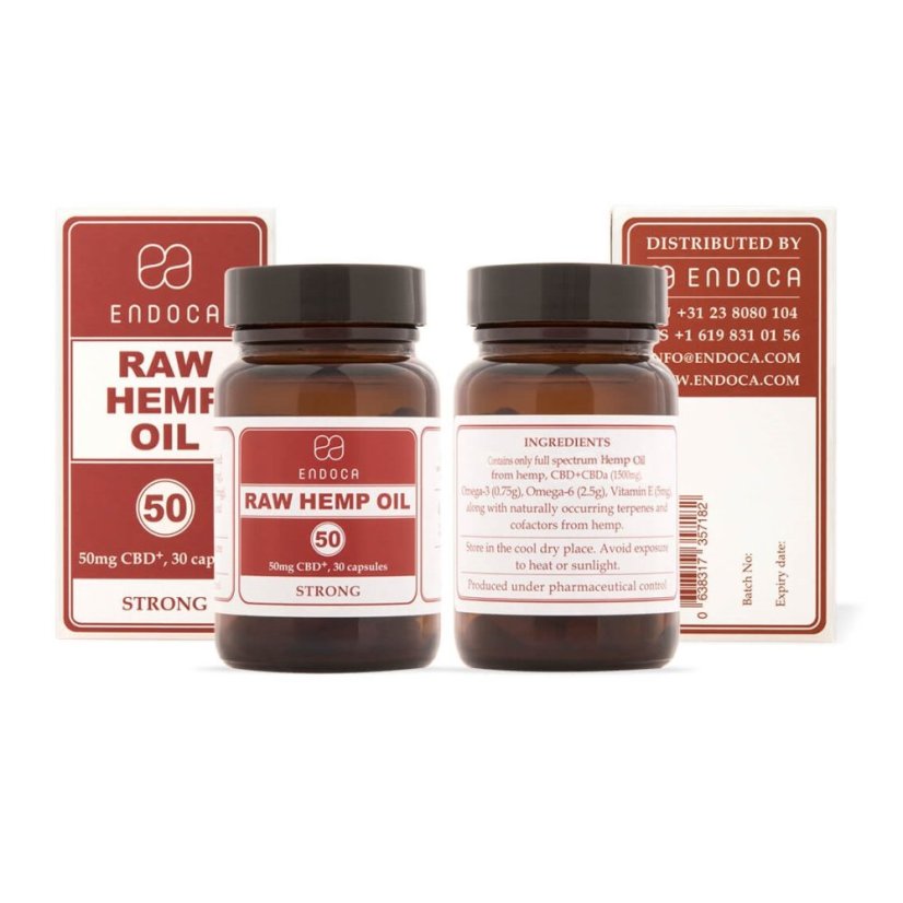Endoca RAW Capsules d'huile de chanvre 1500 mg CBD + CBDa, 30 pièces