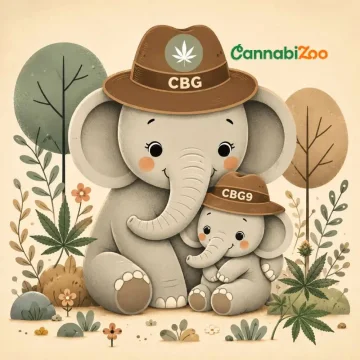 An elephant mother wearing a CBG hat with a baby elephant wearing a CBG9 hat. An elephant mother wearing a CBG hat with a baby elephant wearing a CBG9 hat.