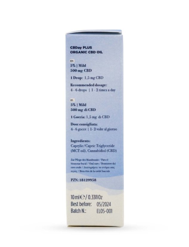 Enecta CBDay Plus Huile de CBD douce à spectre complet 5 %, 500 mg, 10 ml