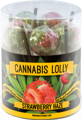 Cannabis Strawberry Haze Lollies - Caja de regalo (10 Lollies), 24 cajas en caja, 4320 g