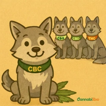 CBC sebagai serigala dalam kawanan, logo CannabiZoo di kanan bawah