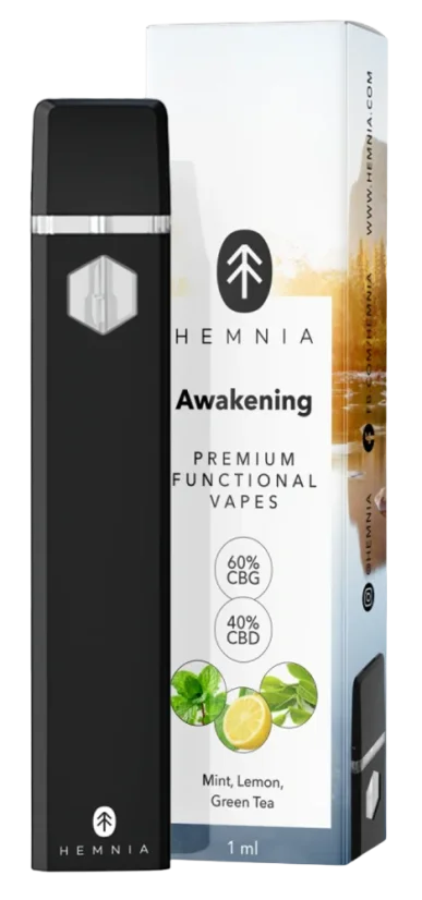 Hemnia Premium Functional Vape Pen Awakening – 60 % CBG, 40 % CBD, Zitrone, Minze, grüner Tee, 1 ml