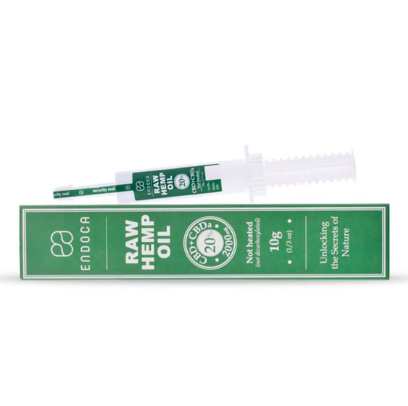 Endoca RAW Extrait d'huile de chanvre 2000 mg CBD + CBDa (20%), seringue de 10 g