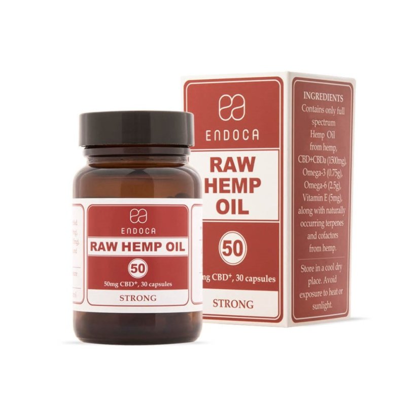 Endoca RAW Capsules d'huile de chanvre 1500 mg CBD + CBDa, 30 pièces