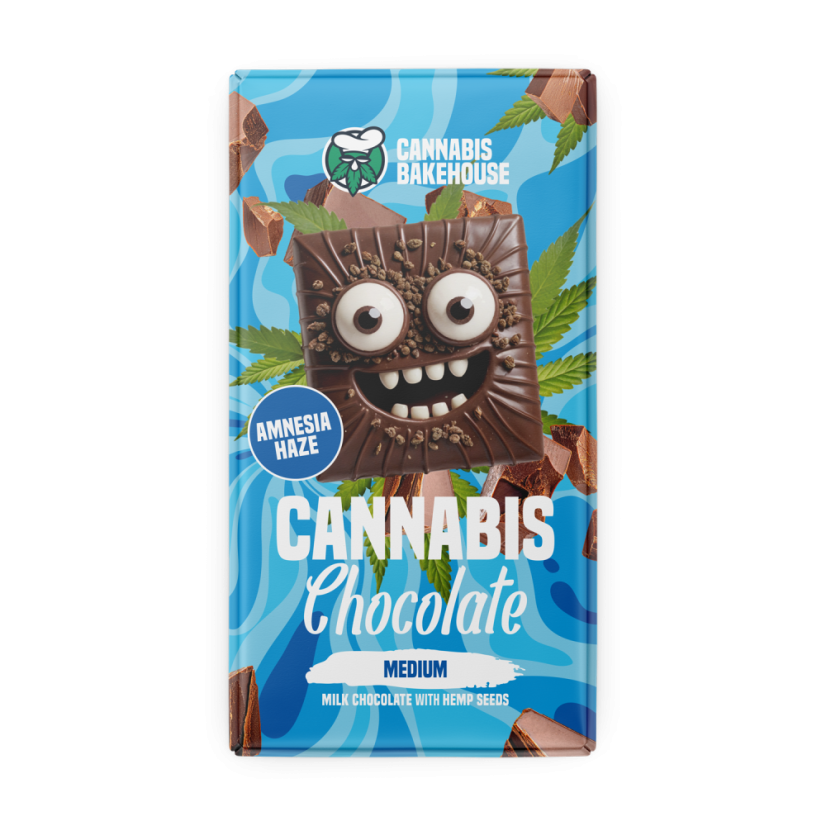 Cannabis Bakehouse Barra de chocolate ao leite com sementes de cânhamo, Amnesia Haze, 1 unidade (15 unidades em exibição), 1200 g