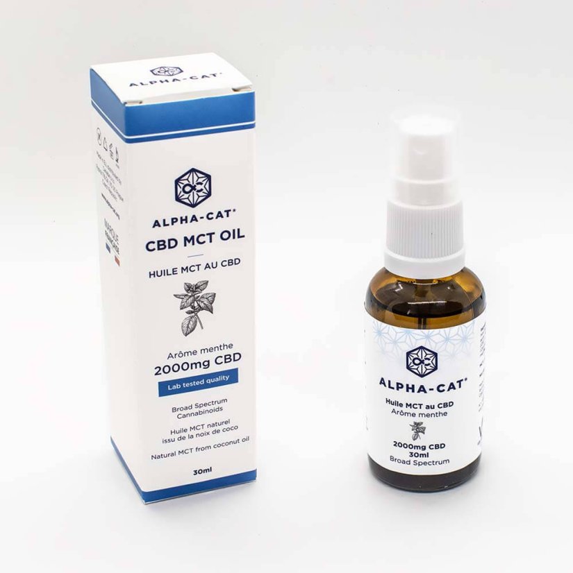 Alpha-Cat CBD Spray MCT Aceite de Coco con Menta, 20%, 2000 mg, 30 ml