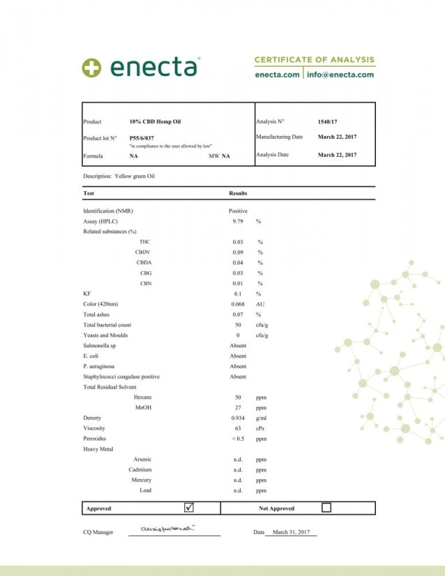 Enecta Huile de CBD 10%, 1000 mg, 10 ml