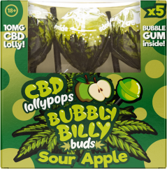Bubbly Billy Buds 10 mg CBD Sucettes aux Pommes Vertes Acidulées avec Chewing-Gum à l'intérieur – Boîte Cadeau (5 Sucettes)