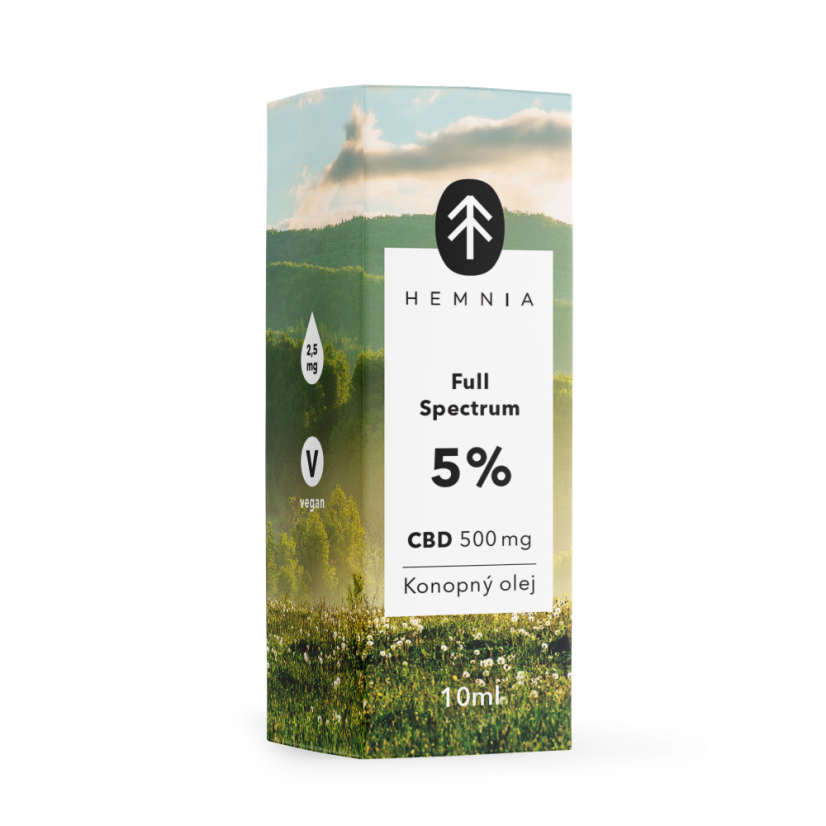 Huile de chanvre CBD à spectre complet Hemnia 5 %, 500 mg, 10 ml