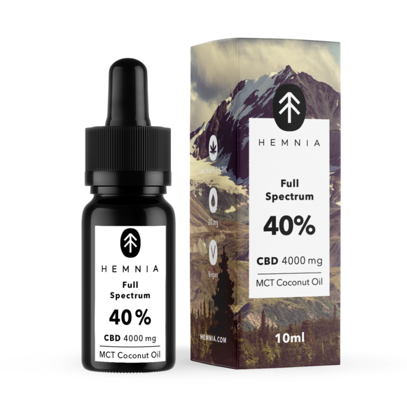 Hemnia Huile de noix de coco CBD MCT à spectre complet 40%, 4000 mg, 10 ml
