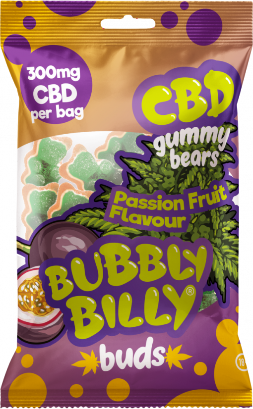 Bubbly Billy Buds Passion Fruit Smaksatt CBD Gummy Bears (300 mg), 100 g