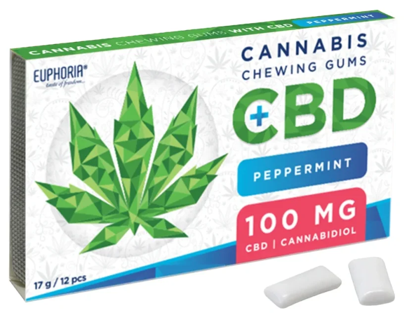 Euphoria Chewing-gum 12pcs avec du CBD 100mg - Menthe poivrée, 17 g