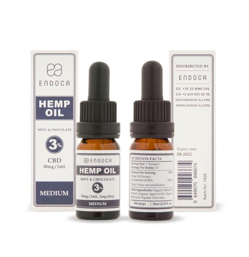 Endoca Huile de chanvre menthe chocolat 900 mg CBD (3%), 30 ml
