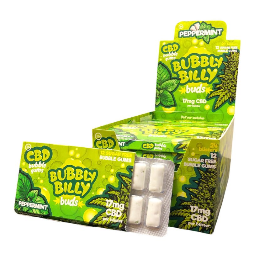 Konopí Bubbly Billy Máta peprná guma bez THC, 17mg CBD