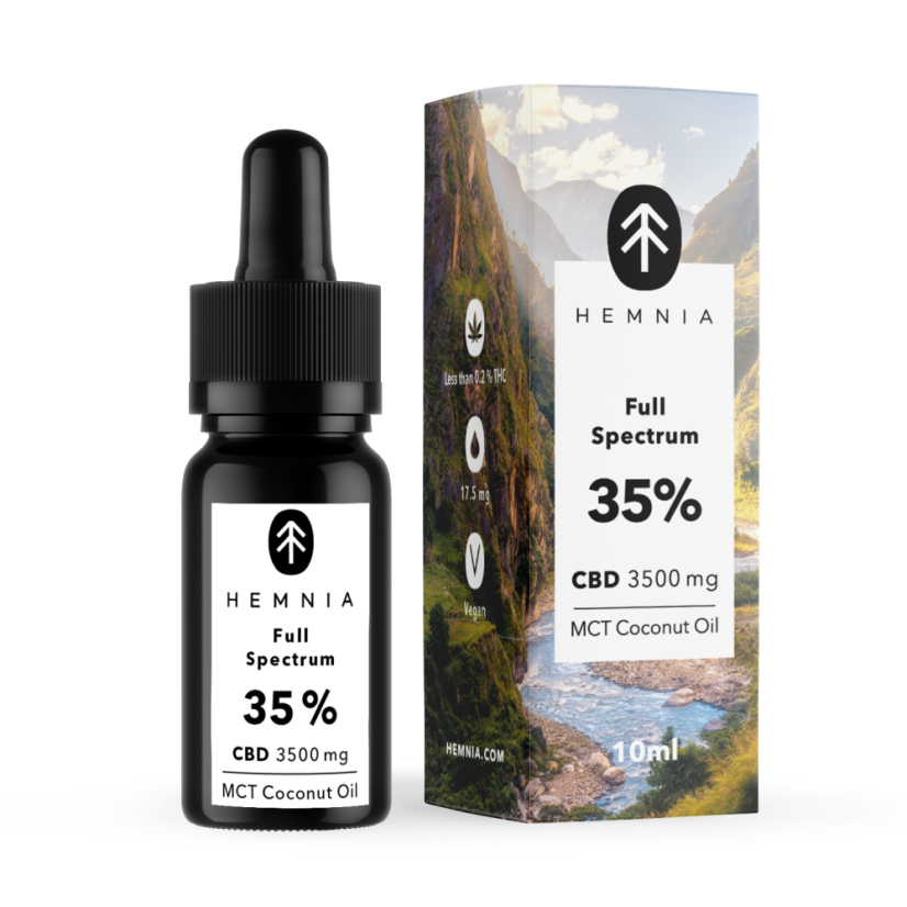 Hemnia Huile de noix de coco CBD MCT à spectre complet 35%, 3500 mg, 10 ml