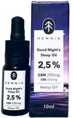 Hemnia Gerai Naktis Miegoti Kanapių aliejus 2,5%, 250 mg CBN, 250 mg CBD, 10 ml