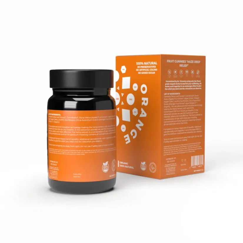 Endoca gommes CBD Haze, 300 mg CBD, 5 mg CBG, arôme orange, 30 pièces, 60 g