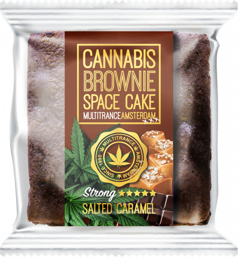 Brownie de caramelo salado con cannabis (fuerte sabor a sativa) - Caja (24 paquetes), 2400 g