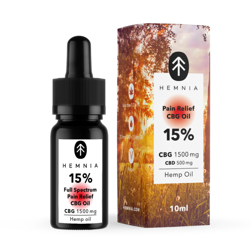 Hemnia Huile CBG anti-douleur à spectre complet - 15 % CBG, 5 % CBD, 1500 mg, 10 ml