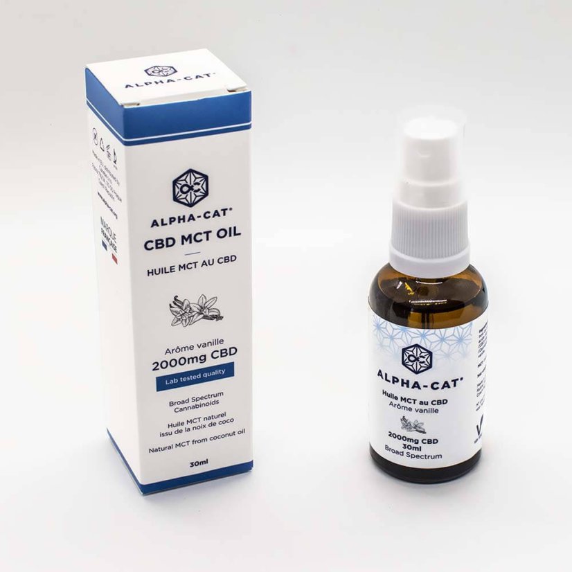 Alpha-Cat CBD sprej MCT kokosový olej s vanilkou, 20%, 2000 mg, 30 ml