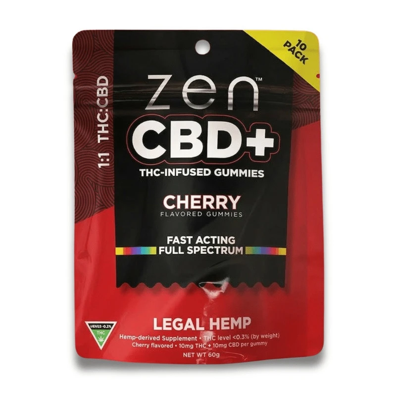 Zen CBD Gummies THC+ Cerise, 10 pièces, 200 mg