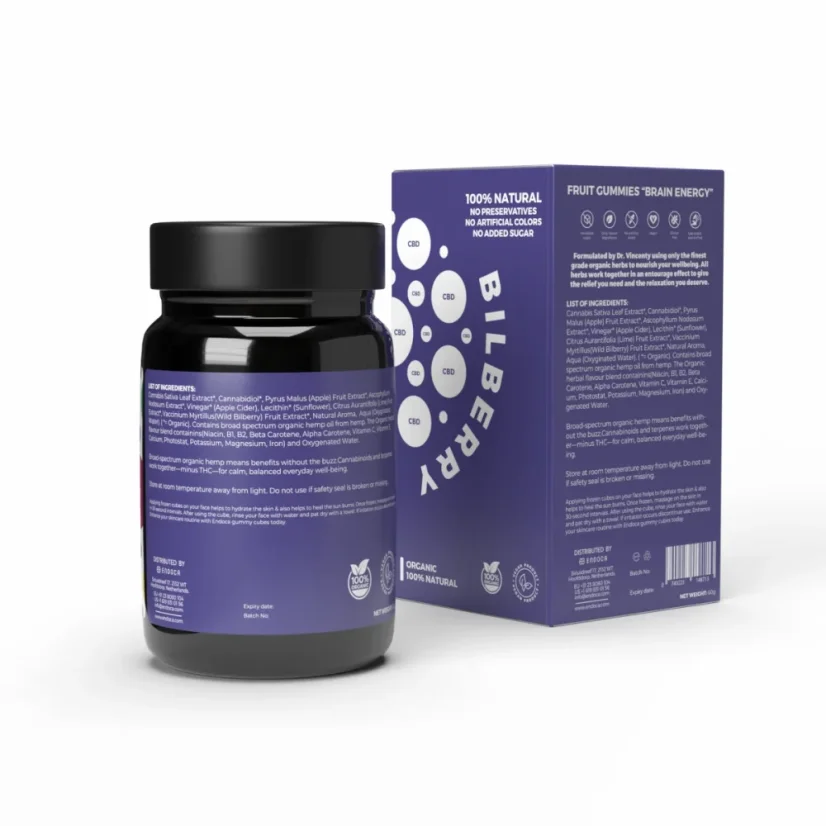 Endoca CBD Gommes Énergie Cérébrale, 40 mg CBD, saveur myrtille, 30 pièces, 60 g