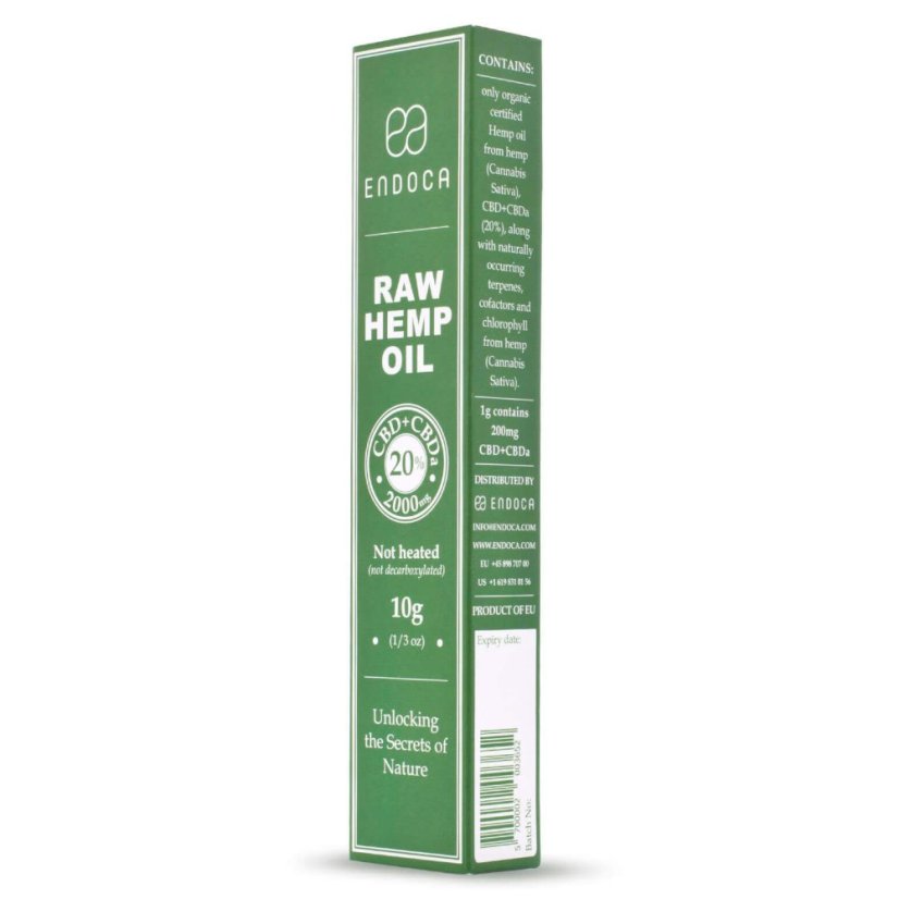 Endoca RAW Extrait d'huile de chanvre 2000 mg CBD + CBDa (20%), seringue de 10 g