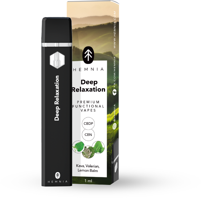 Hemnia Stylo Vape CBDP et CBN fonctionnel de qualité supérieure Relaxation profonde - 5 % CBDP, 90 % CBN, Kava, Valériane, Mélisse, 1 ml