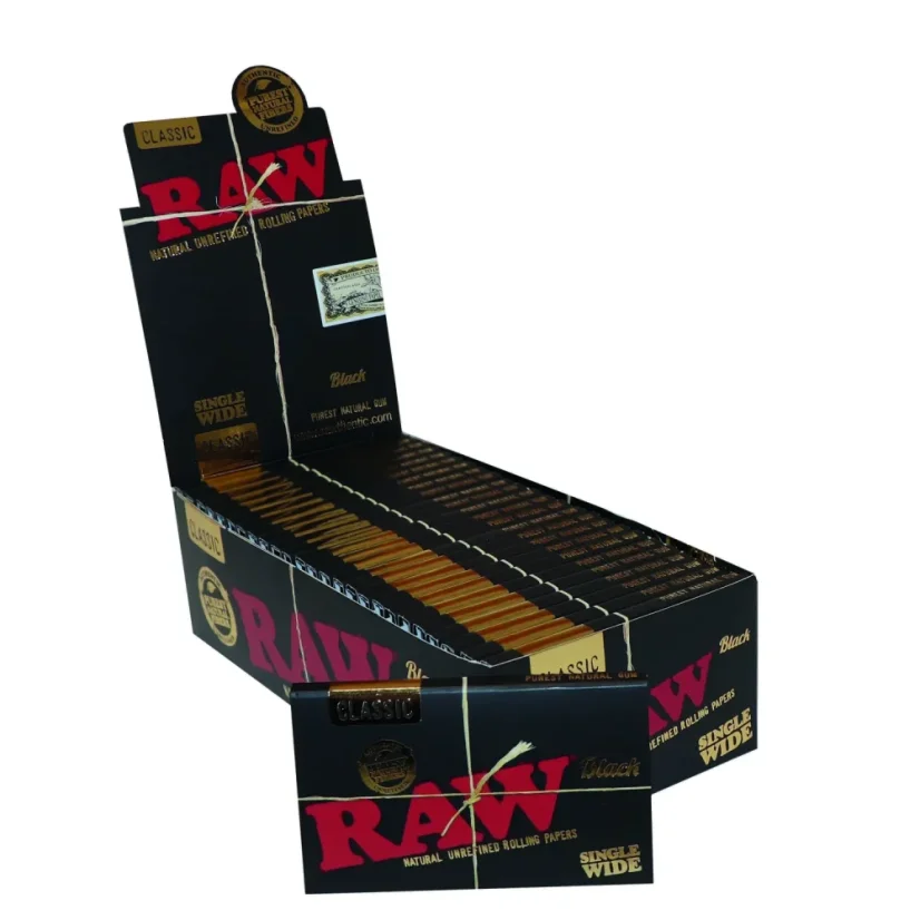 RAW Μαύρα Classic Single Wide Double Rolling Papers - φυσικά ακατέργαστα ρολά χαρτιά, 100 φύλλων