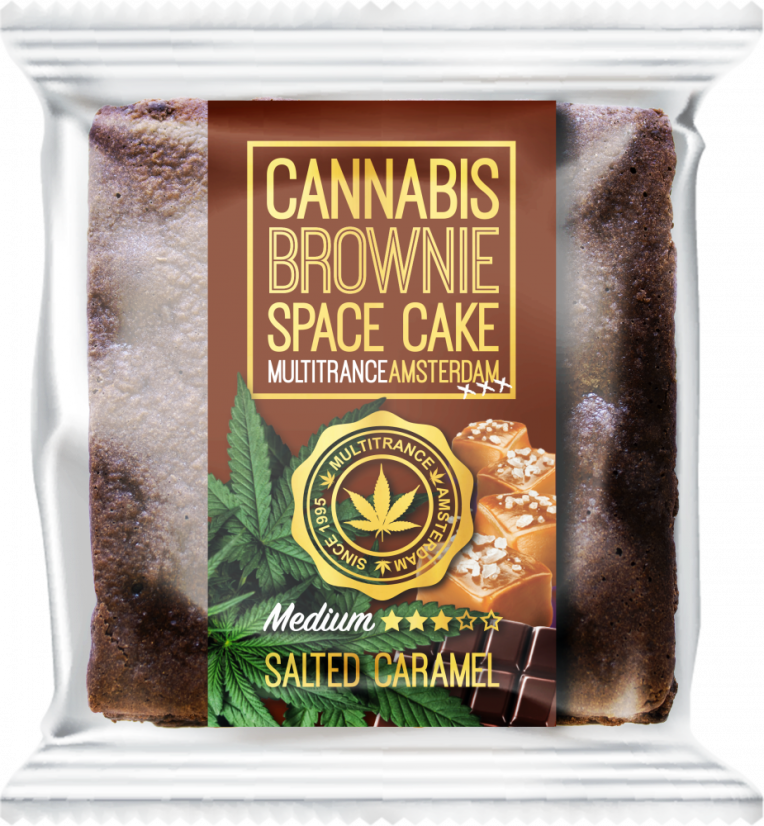 Brownie au caramel salé au cannabis (saveur sativa moyenne) - Carton (24 paquets), 2400 g