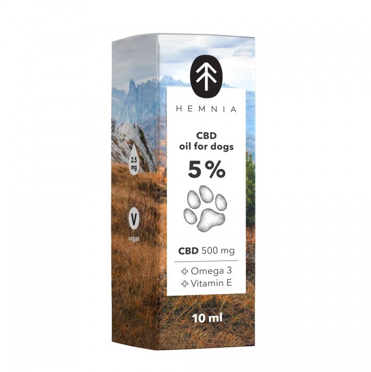 Hemnia CBD pétrole pour les chiens 5 %, 500 mg, 10 ml