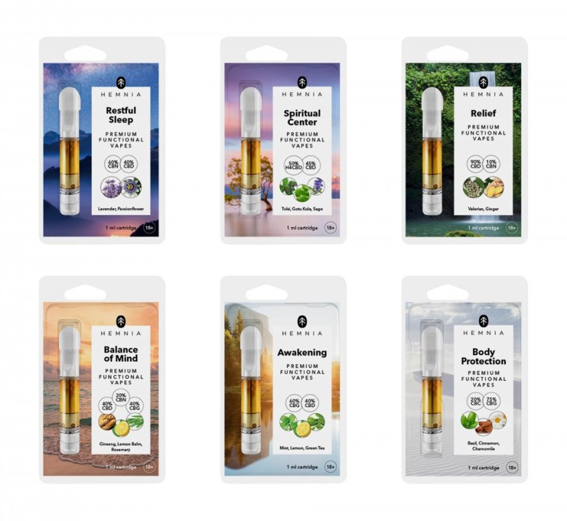 Hemnia Cartușe funcționale CBD, set All într-unul - 8 arome x 1 ml