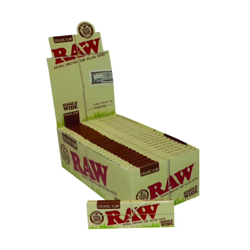 RAW Organic Hemp Single Wide Rolling Papers - φυσικά ακατέργαστα ρολά χαρτιά, 50 φύλλων