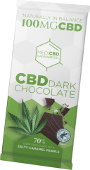 MediCBD Chocolate negro con perlas de caramelo salado (100 mg de CBD), 15 barras en caja, 1500 g