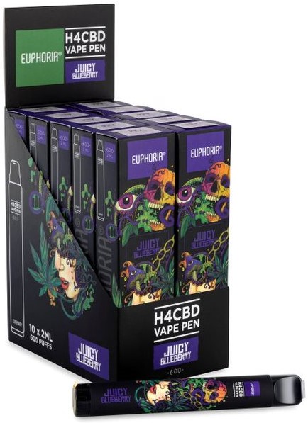 Euphoria H4CBD Pena Vape Sekali Pakai Blueberry Berair, H4CBD 50%, 2 ml