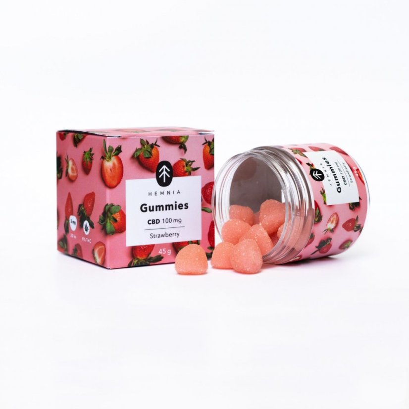 Hemnia Bonbons au CBD, fraise acidulée, 100 mg de CBD, 20 pièces x 5 mg, 45 g