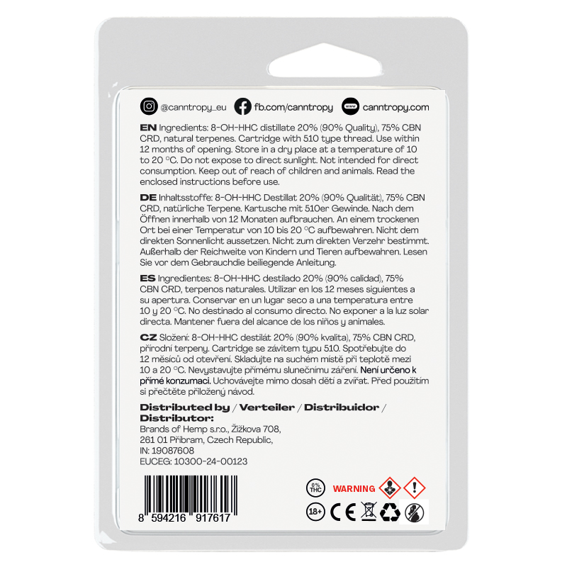 Canntropy 8-OH-HHC Kartusche Watermelon Zlushie, 8-OH-HHC 90% Qualität, 1 ml