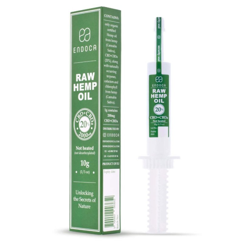 Endoca RAW Extrait d'huile de chanvre 2000 mg CBD + CBDa (20%), seringue de 10 g
