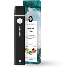Hemnia Premium funktionell THCV, CBG och CBD Vape Pen Active Life - 20 % THCV, 50 % CBG, 25 % CBD, ingefära, Gingko, Guarana, 1ml