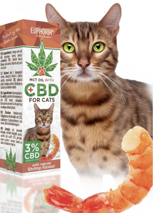 Euphoria Huile CBD pour chat 3%, 300mg, 10 ml - saveur crevette