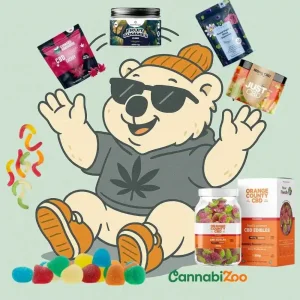 Ours joyeux avec des bonbons CBD de grandes marques Ours joyeux avec des bonbons CBD de grandes marques