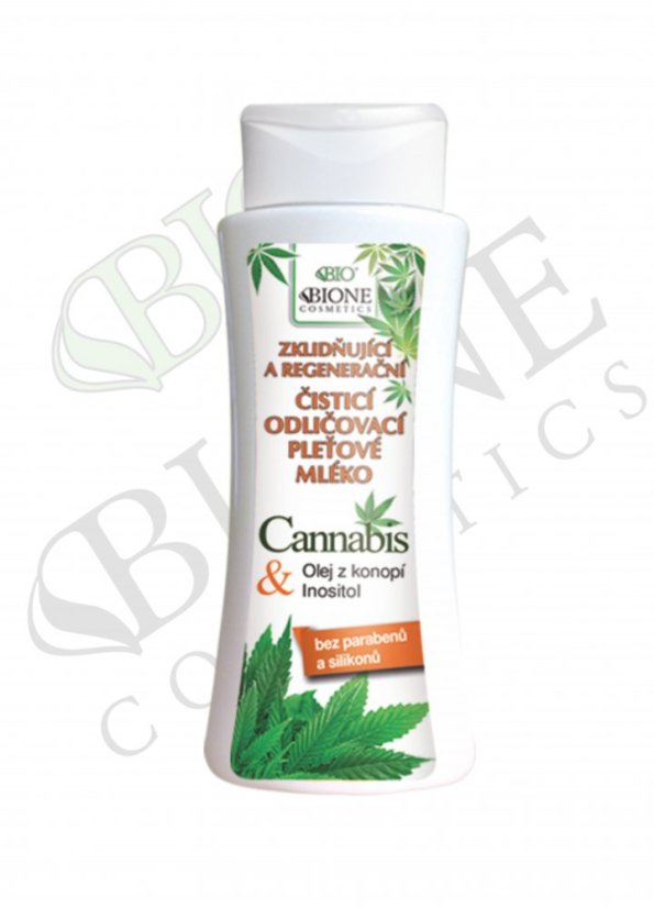 Bione Cannabis Успокояващ и регенериращ лосион за лице за премахване на грим, 255 ml